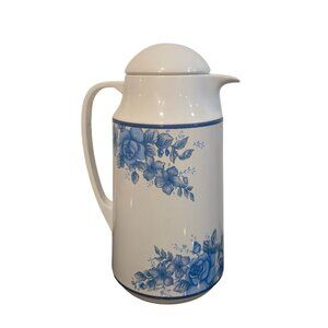 Vintage Corning blue velvet Carafe & Lid Coffee pot thermos Corelle floral